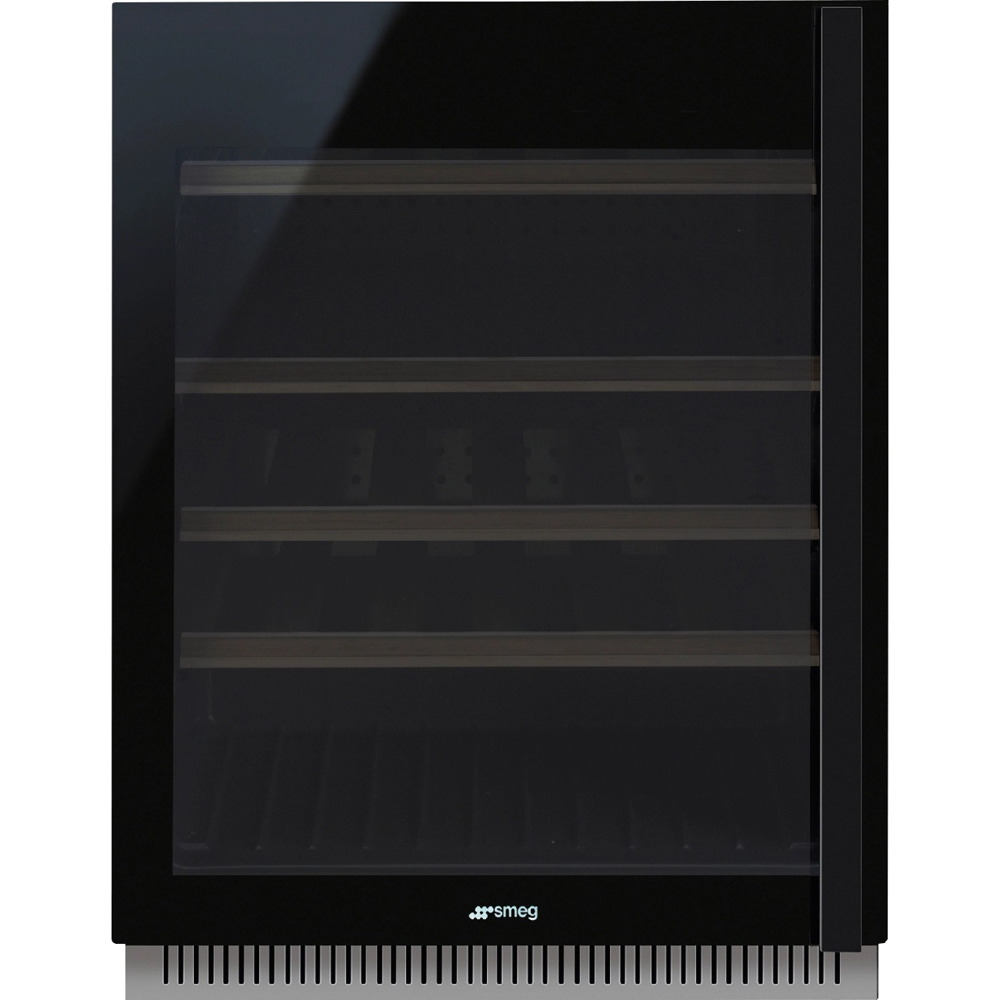 SMEG CVI638LN3 Холодильный шкаф для вина встраиваемый, высота 82 см, петли слева, черное стекло.
