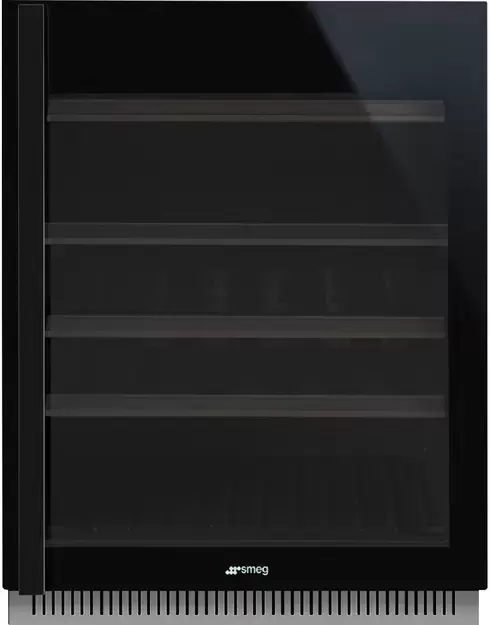 SMEG CVI638LN3 Холодильный шкаф для вина встраиваемый, высота 82 см, петли слева, черное стекло.